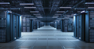 Modern,Data,Technology,Center,Server,Racks,Working,In,Dark,Facility