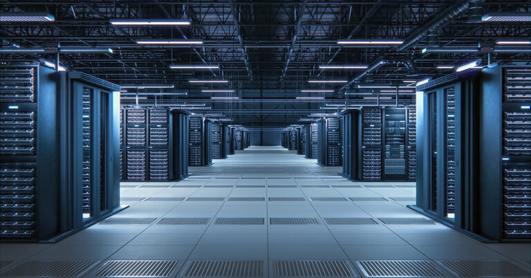Modern,Data,Technology,Center,Server,Racks,Working,In,Dark,Facility