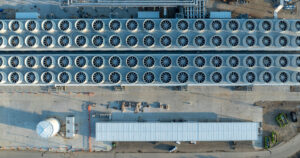 Chilling towers at an AI data center A bank of cooling towers a