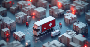 Medical supply truck at distribution center