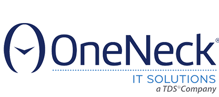 Logo for OneNeck IT Solutions, a TDS company, with stylized O and blue text signifying DCIM expertise on a white background.