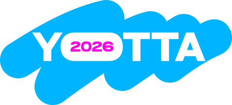 Logo for a Data Center Infrastructure Management company featuring the word YOTTA in bold white letters, with 2026 in pink seamlessly integrated inside the letter O, all set against a blue, cloud-inspired background to evoke innovation and the energetic spirit of Yotta’s industry events.