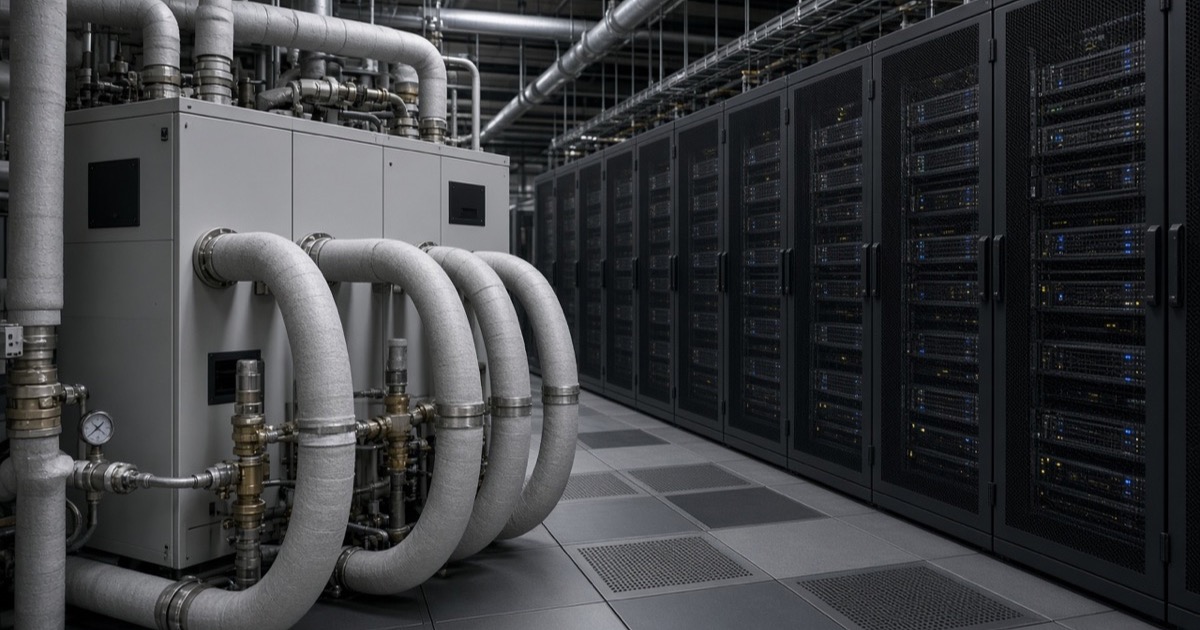 Coolant distribution unit piped to a row of data center server racks